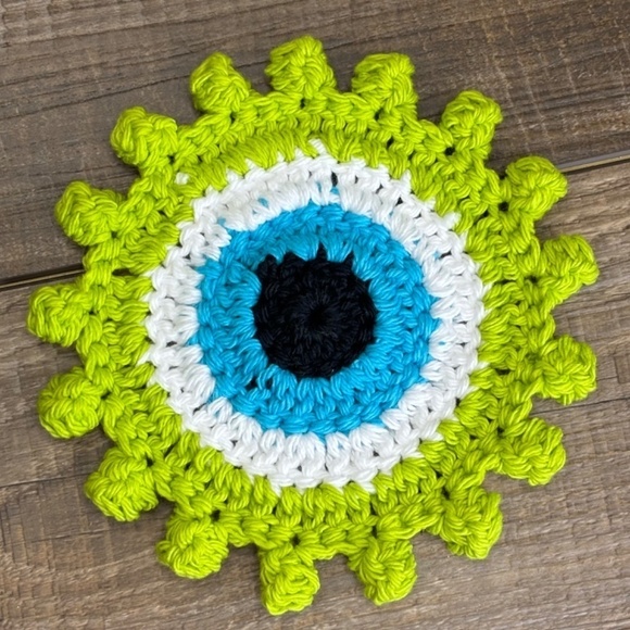 Evil Eye Halloween Monster Coasters Cup Mug Cotton Set of 4 Handcrafted Crochet - Picture 14 of 15